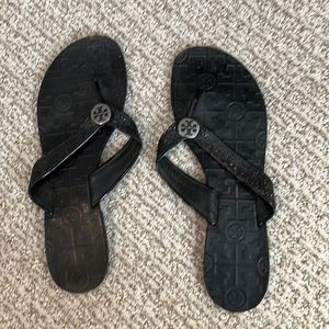 Tory Burch black glitter sandals